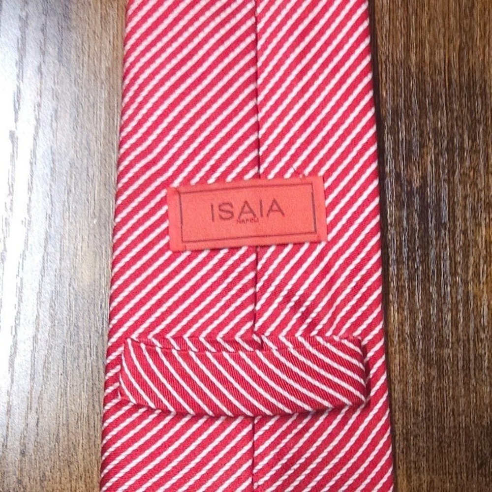 Isaia Napoli Red White Striped Silk Tie Handmade Italy Mens Luxury Necktie